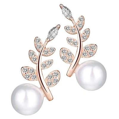 Afbeelding van MICGIGI Vrouwen Parel blad oorbellen 925 Sterling zilveren Cubic Zirconia oorknopjes, zilver,