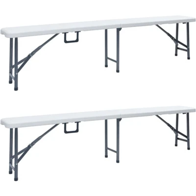 Afbeelding van vidaXL Tuinbanken inklapbaar 2 st 180 cm HDPE wit
