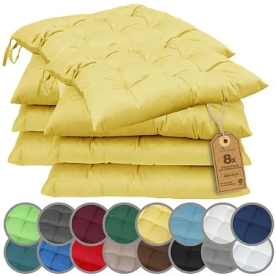Afbeelding van NatureMark Set van 8 stoelkussens met banden, maat 40 x cm, zitkussen, gevuld, geel