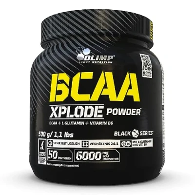 Afbeelding van OLIMP BCAA Xplode Powder. Voedingssupplement in poedervorm, met een samenstelling van vertakte keten aminozuren, L glutamine en vitamine B6. Smaak: Pineapple (500 g)