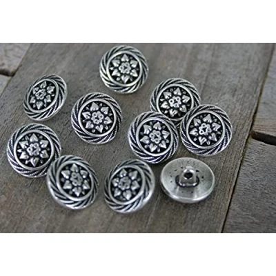 Afbeelding van 10 stuks knopen metaal 15 mm edelweiss gentiaan oogsknopen klederdrachtknopen zilver glanzend of oud messing (zilver)