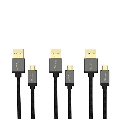 Afbeelding van KabelDirekt Micro USB kabel 3x 1,5 m (USB 2.0, oplaadkabel/datakabel, toestellen, zwart nylon) PRO Series