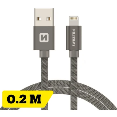 Afbeelding van Swissten Lightning naar USB kabel 0.2M Gevlochten geschikt voor iPhone 7/8/X/11/12/13/14 Grijs
