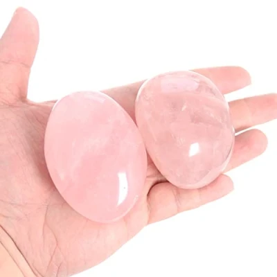 Afbeelding van Orientrea rozenkwarts Palm Stone 2 stuks Pocket Energy Stone, gladde genezende kristallen zorgsteen (rozenkwarts)