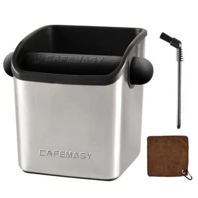 Afbeelding van Koffiedik Knock Box Small CAFEMASY Duurzame RVS Espresso Koffie Malen Out met Verwijderbare Bar en Borstel