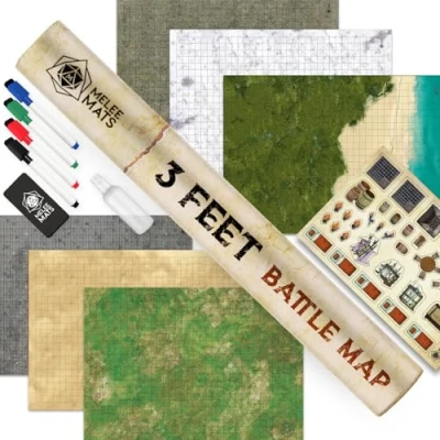 Afbeelding van Melee Mats DND Map Starter Kit voor Dungeons &amp; Dragons Game 24&quot; x 36&quot; 3 Pack Dubbelzijdig, Wet/Dry Erase Battle Terrain Grid Ultieme Tafelblad ervaring met accessoires