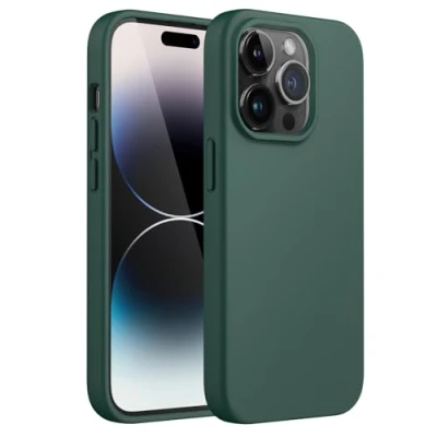 Afbeelding van JETech Siliconen Case voor iPhone 14 Pro 6,1 Inch, Zijdezachte Volledig Lichaam Beschermhoes, Schokbestendige Hoesje met Microvezelvoering (Middernachtgroen)