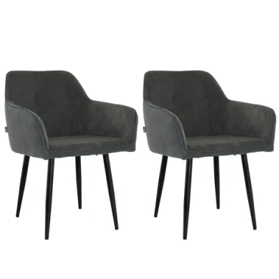 Afbeelding van Lina® Tony Eetkamerstoel Zwart Set van 2 Ribstof