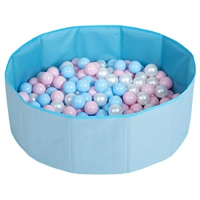 Afbeelding van Selonis Kleurrijke opvouwbare ballenbak voor kinderen met 300 ballen, blauw: babyblauw/poederroze/parelmoer