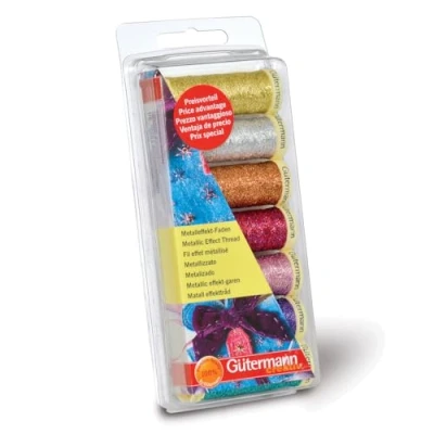 Afbeelding van Gutermann Creativ garen met metallic effect set van 7 spoelen 50 m, 70% polyamide, 30% polyester, hand en machinaal gestikt, diverse kleuren
