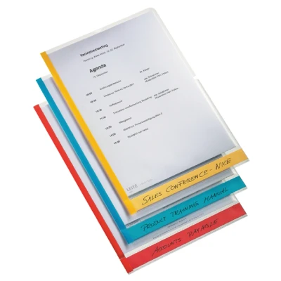 Afbeelding van L map Leitz premium A4 0.15mm PP gekleurde rand transparant
