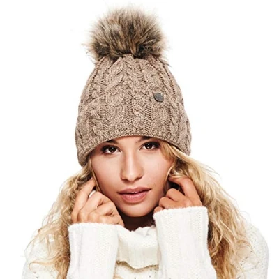 Afbeelding van EliMeli wintermuts voor dames, warme gebreide muts met pompon, slouchy beanie gemaakt in EU, kleurkeuze 15568