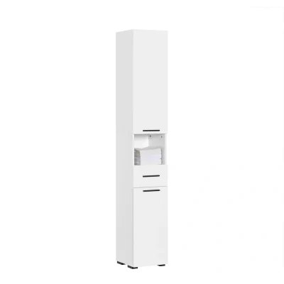 Afbeelding van SoBuy Hoge kast met 2 deuren en 6 compartimenten opbergkast voor badkamer badkamerkast open vakken smalle wit BHT ca. 30x182x31cm BZR166 W