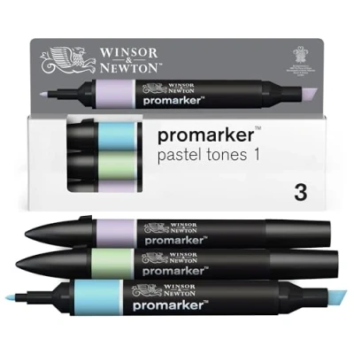 Afbeelding van Winsor &amp; Newton 0290187 ProMarker Set Pasteltinten 1, 3 layout markers in een set, met 2 punten, fijn en breed voor tekeningen, ontwerp lay outs