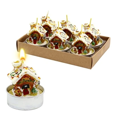Afbeelding van Dekohelden24 Set van 6 theelicht peperkoek huis besneeuwd, afmetingen per L/B/H: 4 x 5 cm., W 10024722