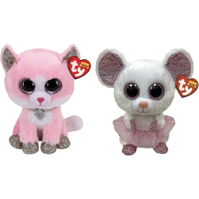 Afbeelding van Ty Knuffel Beanie Buddy Fiona Pink Cat &amp; Nina Mouse