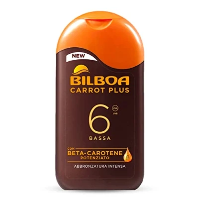 Afbeelding van Bilboa Carrot Plus, zonnemelk SPF 6, bronzer voor lichaam, formule met bèta arotin intensieve en duurzame bruining, waterbestendig, dermatologisch getest, 200 ml