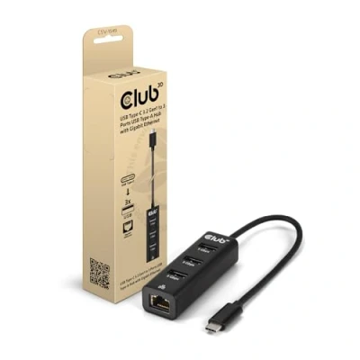 Afbeelding van Club3D CSV 1549 USB Type C 3.2 Gen1 naar 3 poorts A Hub met Gigabit Ethernet