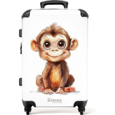 Afbeelding van NoBoringSuitcases.com® Kinderkoffer Kindertrolley jongen en meisje Baby aap Koffer kind groot Rolkoffer lichtgewicht Reiskoffer met 4 wielen Grote trolley XL 20 kg bagage