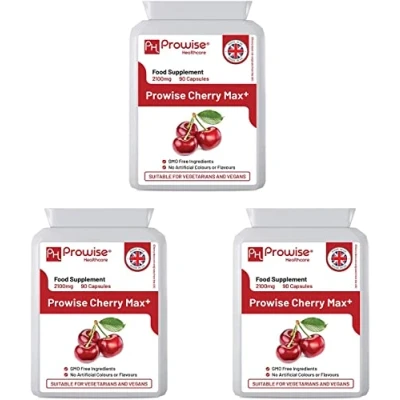 Afbeelding van Cherry Max+ (3 stuks) 2100 mg Montmorency Toegevoegd met Black I 90 Vegan Capsules High Strength Gemaakt in het VK door Prowise Healthcare