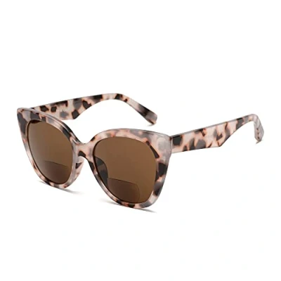 Afbeelding van JM Klassieke Bifocale leesbrillen Oversized Cateye Stijlvolle Zonnebrillezer voor Dames Bruin +1.5