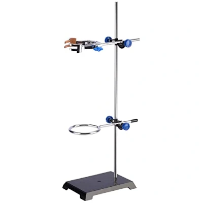 Afbeelding van Labasics Lab Statief Set, Stalen Steun Standaard met Staaf (56,9 cm L), 4 punts Buretklem, Retortring en 2 Boss Koppen voor Laboratorium, 1 Set