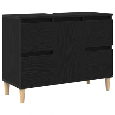 Afbeelding van vidaXL Wastafel Cabinet Zwart eiken Bewerkt hout Middelgroot