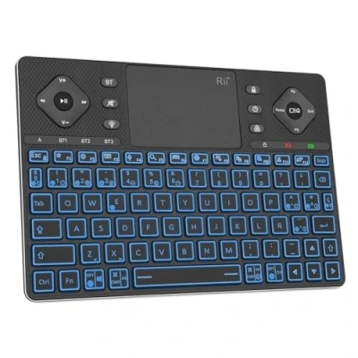 Afbeelding van Rii K16+, draadloos toetsenbord, bluetooth toetsenbord met touchpad, oplaadbaar RGB achtergrondverlichting, multimedia compact voor Android TV, projector, HTPC, Smart