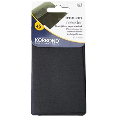 Afbeelding van KORBOND Extra brede katoenen strijkjurk zwart 12 cm x 45 onzichtbaar permanent herstellen naaien niet nodig ideaal voor kleding en kleding: broeken, jurken, jeans, truien, linnen, school