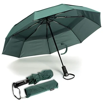Afbeelding van Ergonauts Reisparaplu, winddicht, geventileerde dubbele luifel met tefloncoating, draagbaar, compact, opvouwbaar, lichtgewicht ontwerp en hoge windbestendigheid (Bosgroen)