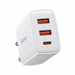 Afbeelding van Baseus 3 poorts PD QC3 oplader 2xUSB en 1xUSB C 30W Wit