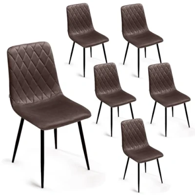 Afbeelding van Elisia Eetkamerstoel Set van 6 Bruin Fluweel Metalen Poot Woonkamerstoel Fluwelen Fauteuil Stoel Roestvrij Staal Keukenstoel Zwart Poten Polyester Antislip