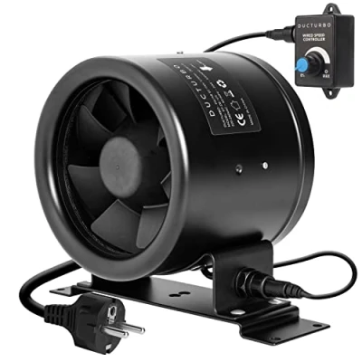 Afbeelding van DUCTURBO Buisventilator 125mm Krachtige Inline Ventilator, Max 280m3/h Afvoerventilator Krachtig Afzuigventilator voor Badkamer, Garage en Groen huis met Toerentalregelaar