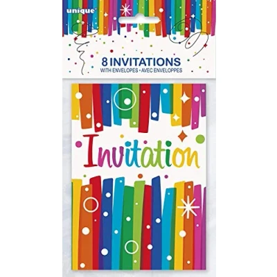 Afbeelding van Levendige regenboog lint verjaardagsfeest uitnodigingen (13 cm x 10 cm) Pack van 8 Uitnodiging voor kinderverjaardagsfeestje vieringen