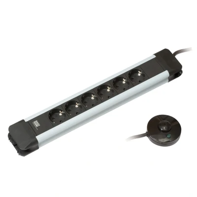 Afbeelding van Bachmann 330.142 Stekkerdoos met schakelaar 6 voudig Zwart, Zilver Randaarde stekker 1 stuk(s)