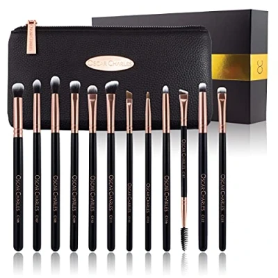 Afbeelding van Oscar Charles Oogmake up borstels set, 12 make professioneel inclusief luxe cosmetische tas rose goud