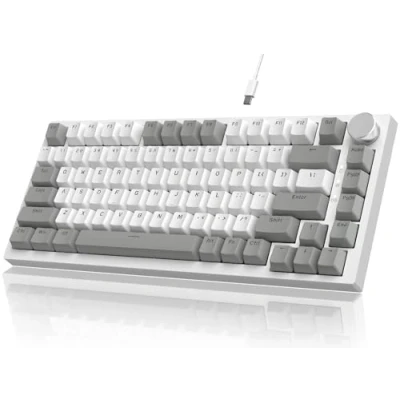 Afbeelding van YINDIAO Ajazz AK820 Mechanisch Toetsenbord met Knop,75% ANSI Indeling,81 Toetsen Bedraad Gamingtoetsenbord,5 Geluidsabsorberend Schuim,Hot Swappable,Rode Schakelaar,Wit Licht,voor PC,MAC (Grijs&amp;Wit)