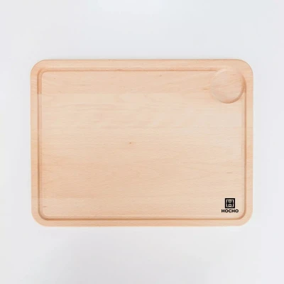 Afbeelding van HOCHO Snijplank met Sapgeul Beukenhout 395x295x20mm Ideaal voor Grote Taken