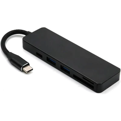 Afbeelding van USB Splitter &amp; SD Kaartlezer Hub 3.0 2 Poorten C aansluiting Aluminium Zwart