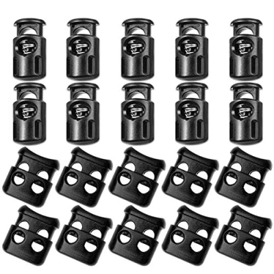 Afbeelding van CKANDAY 40 stuks kunststof koordsloten, eind lente, togle stopper, slider voor rugzak, knutselbenodigdheden, 20 singgat, dubbel gat (zwart)
