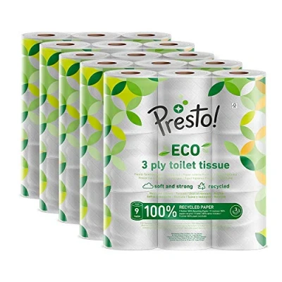 Afbeelding van by Amazon Toiletrol, 3 laags 100% gerecycled, zacht en sterk, 45 rollen (5 verpakkingen van 9), 200 vellen per rol, FSC gecertificeerd