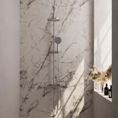 Afbeelding van Brauer Brushed Edition Regendoucheset opbouw hoofddouche 20cm glijstang handdouche rond 3 standen gladde knoppen PVD geborsteld