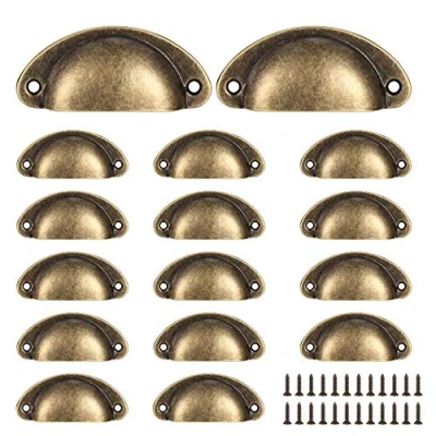 Afbeelding van Yibaijia 16 stuks shell cup handgrepen, vintage lade trekhandgrepen, semi cirkel retro keuken kast deurgrepen en knoppen, meubels dressoir deurknoppen handgrepen met schroeven brons