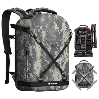 Afbeelding van TARION Camerarugzak, fotorugzak met harde schaal, cameratas 14,5 inch laptopvak en regenbescherming, rugzak voor drones, DSLR spiegelreflexcamera&#039;s, accessoires (camouflage)