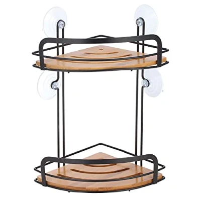 Afbeelding van MSV doucherek 2 laags zwart H34 cm metaal/bamboe luxe Douche en badrekjes