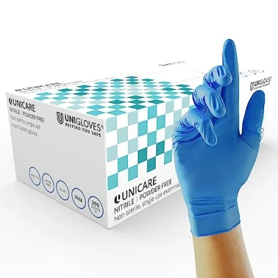 Afbeelding van Unigloves Unicare GS0044 Nitrilonderzoekshandschoenen Multifunctionele poedervrije wegwerphandschoenen, doos van 100 paar, blauw, groot