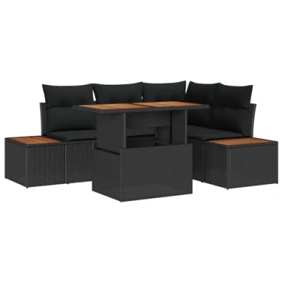 Afbeelding van vidaXL 5 delige tuinset met kussens zwart poly rattan acacia