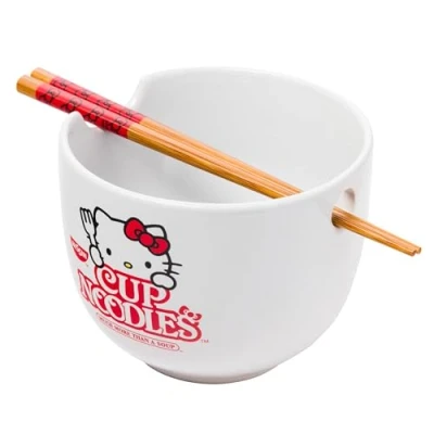Afbeelding van Silver Buffalo Hello Kitty Cup Noodles Boxed keramische Ramen kom met eetstokjes