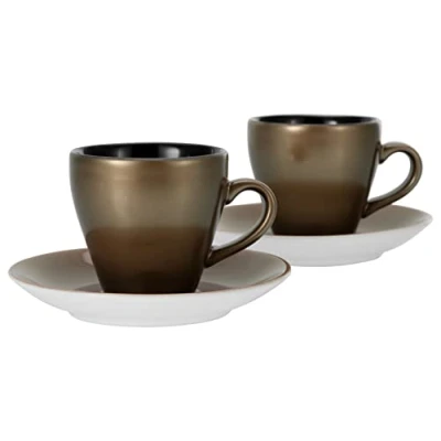 Afbeelding van CreaTable, 25849, serie GOLDEN DAYS, zwarte bistrokopjes, espressoset, 4 delig