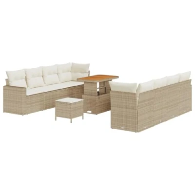 Afbeelding van vidaXL 11 delig Tuin Sofa Set met Kussens Beige Poly Rattan Acacia